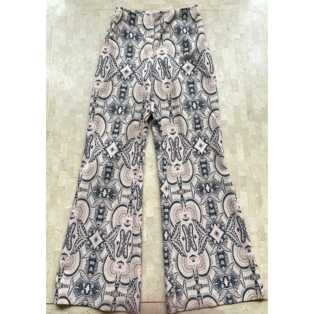 Unbranded Flare Wide Leg Groovy Pink Paisley Pants Boho Anthro Free People‎ Sm